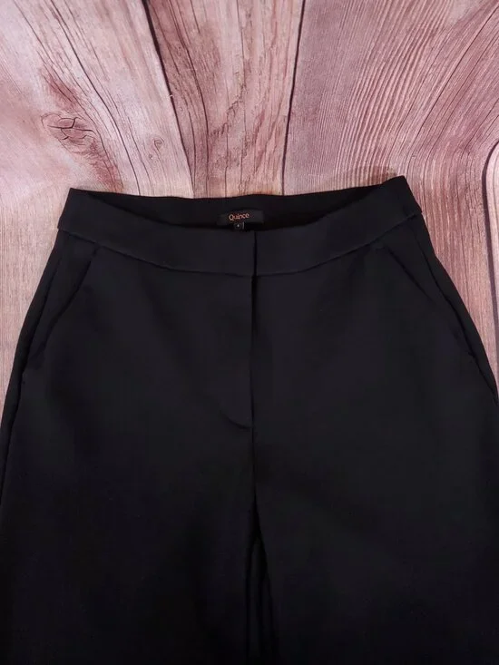 Quince Womens Size 4 Ultra Stretch Ponte Trousers Black Wide Leg High Rise Pants - Picture 3 of 14